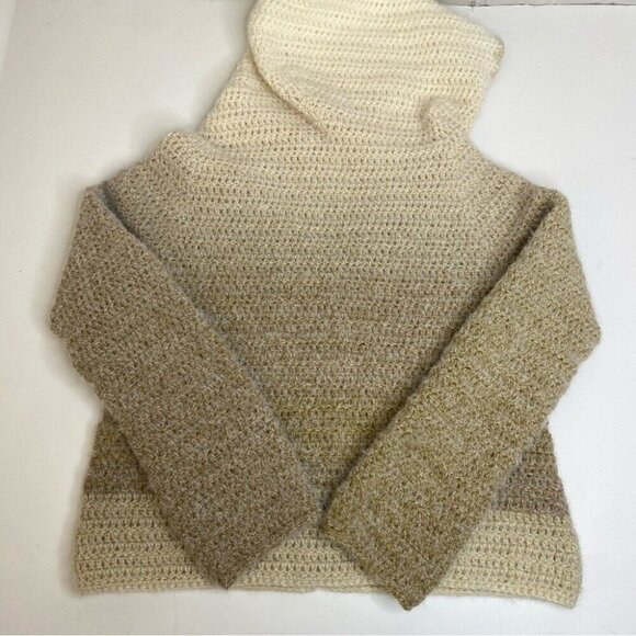 Handmade Women's NEW Tan Ombré V-Neck Long Sleeve Hooded Knit Sweater/C36 - Picture 10 of 11